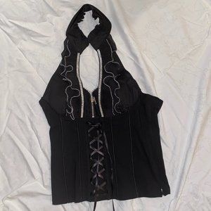 Black corset halter top with silver accents